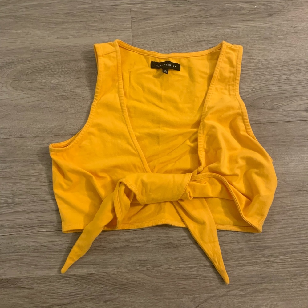 Yellow tie crop top